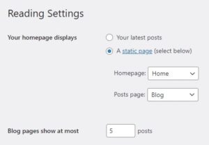 reading settings, how to make a wordpress website, theme divs